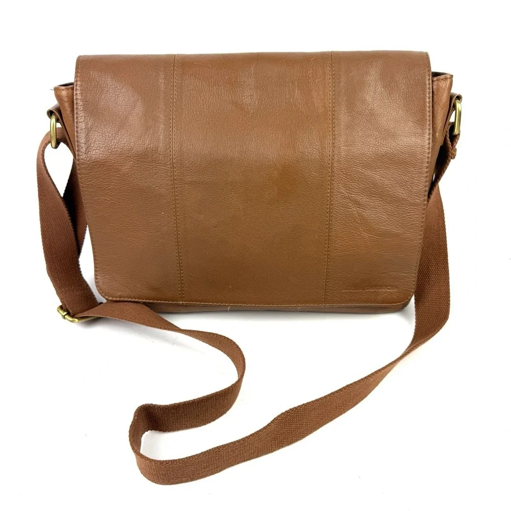 Rocha John Rocha Waxy Despatch Messenger Bag Brown Leather Crossbody Unisex